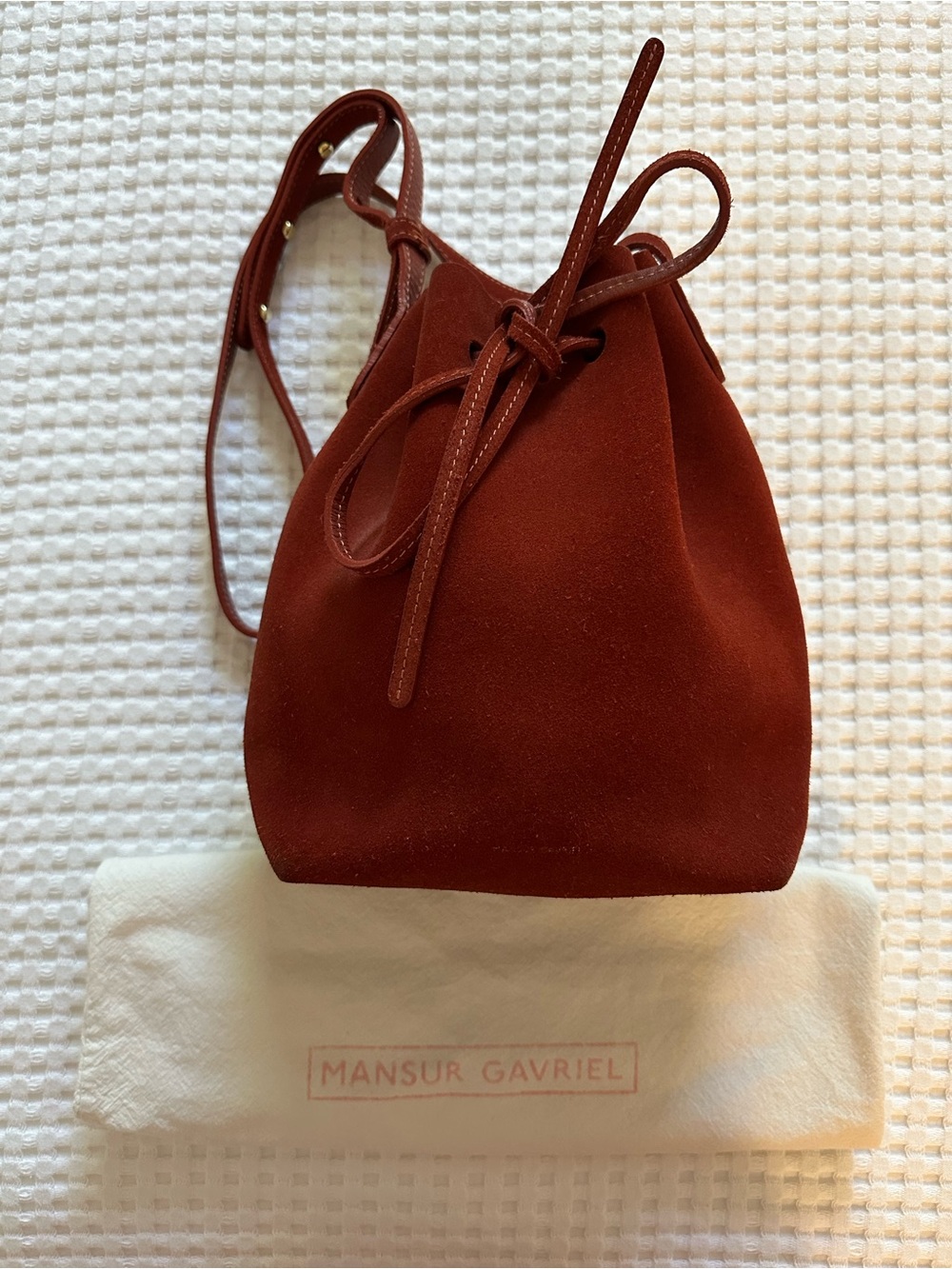 Mansur Gavriel Red/Brick Suede Mini Bucket Bag